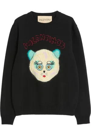 VALENTINO GARAVANI WOOL AND COTTON SWEATER WITH CHAT DE LA MAISON PATCH