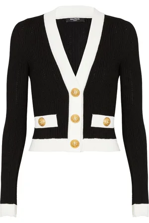 Balmain Gerippter Cardigan mit Kontrastrand