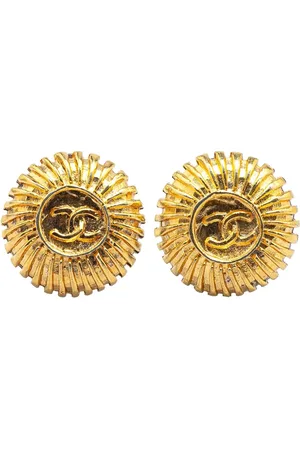 CHANEL 1970-1980 vergoldete runde CC Ohrclips