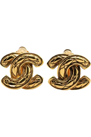 CHANEL 1950-1970 vergoldete CC Ohrclips mit Steppung
