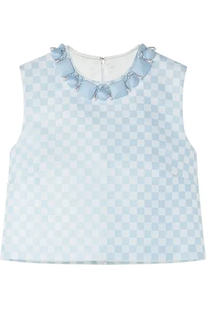 VERSACE Cropped-Top mit Perlen und Schachbrett-Print