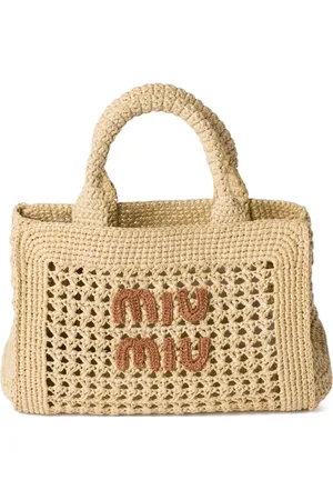 Miu Miu Gewebte Tote Bag mit Raffiabast-Effekt