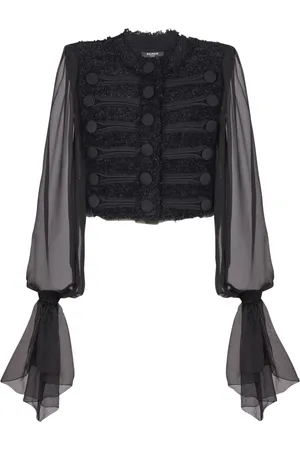 Balmain Tweed-Jacke mit Chiffonärmeln