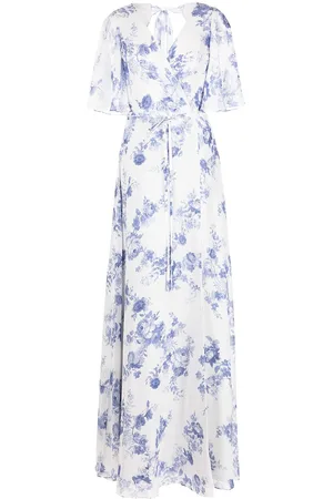 Marchesa Notte Gewickeltes Maxikleid mit Blumen-Print