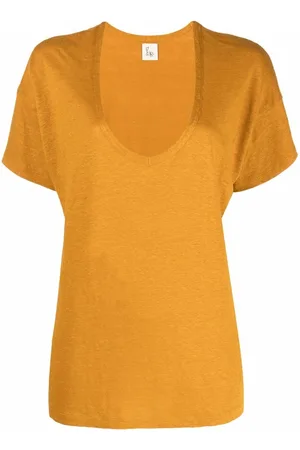 Paula Leinen-T-Shirt mit V-Ausschnitt