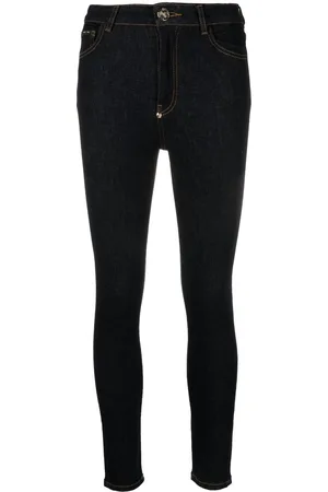 Philipp Plein Damen Stretch Jeans - Skull embroidered logo skinny jeans