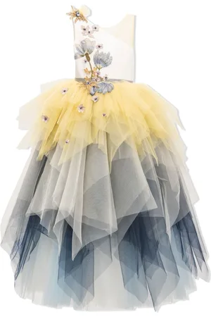 Tulleen Kleid mit blumiger Stickerei