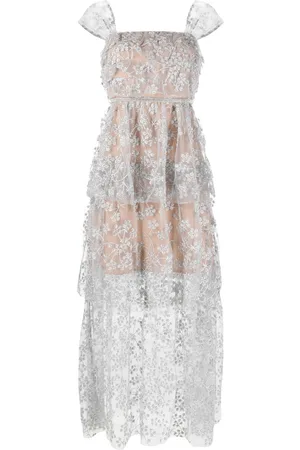 Self-Portrait Maxikleid mit floralen Stickereien