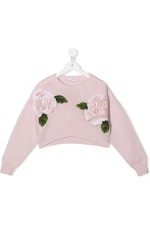 MONNALISA Floral intarsia-knit cropped sweater