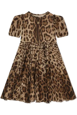Dolce & Gabbana Mittellanges Chiffonkleid mit Leoparden-Print