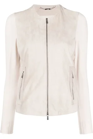 MOORER Damen Lederjacken - Collarless hybrid suede jacket