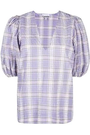 Ganni Karierte Bluse mit Puffärmeln
