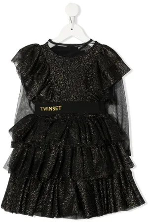 Twin-Set Tüllkleid in Glitter-Optik mit Rüschen