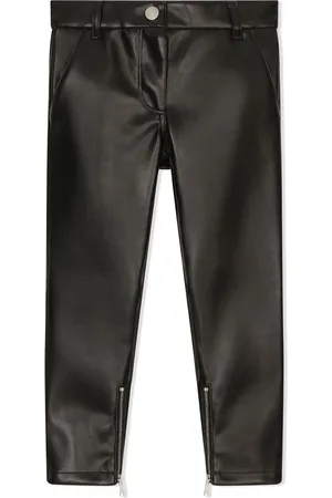 Dolce & Gabbana Mädchen Leder & Lederimitathosen - Faux-leather logo-plaque trousers