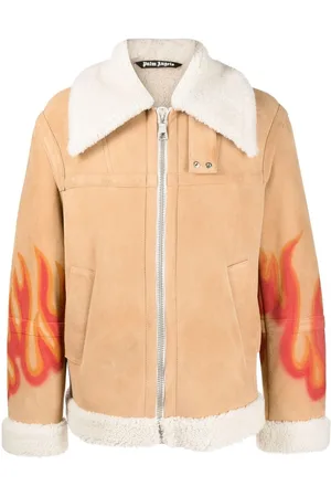 Palm Angels Shearling-Jacke mit Flammen-Print
