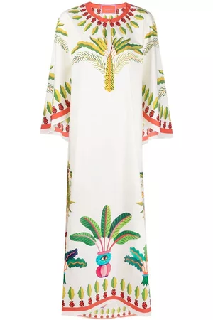 La DoubleJ Damen Bedruckte Kleider - Flying palm tree-print poplin kaftan dress