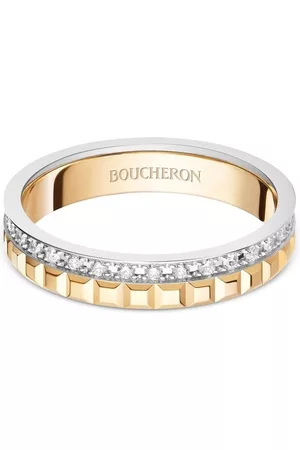 Boucheron Damen Dessous-Accesoires - 18kt yellow and white gold Quatre Radiant Edition Clou de Paris diamond wedding band