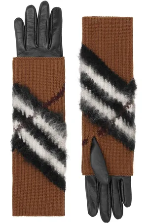 Burberry Damen Handschuhe - Chevron-Check Overlay leather gloves