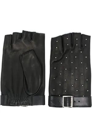 AGNELLE Damen Handschuhe - Brunette studded fingerless leather gloves