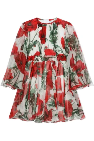 Dolce & Gabbana Gesmoktes Kleid mit Mohn-Print