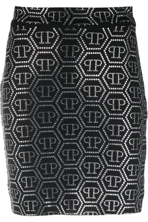 Philipp Plein Damen Miniröcke - Crystal-embellished monogram-pattern mini skirt