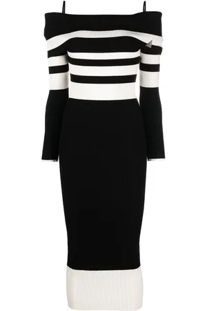 The Attico Schulterfreies Kleid mit Streifen