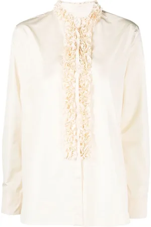 Jil Sander Bestickte Bluse mit Rüschenborten