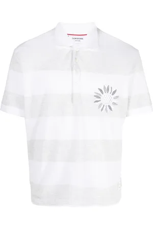 Thom Browne Gestreiftes Poloshirt mit Blumenstickerei