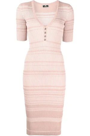 Elisabetta Franchi Geripptes Kleid mit V-Ausschnitt