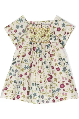 BONPOINT Gesmoktes Paris Kleid mit Blumen-Print