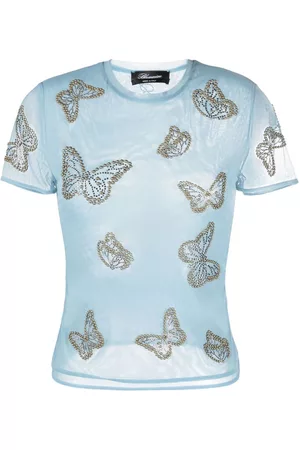 BLUMARINE Damen Shirts - Butterfly-studded semi-sheer T-shirt