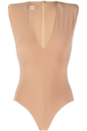 BLANCA Padded-shoulder V-neck bodysuit
