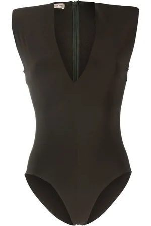 BLANCA Padded-shoulder V-neck bodysuit