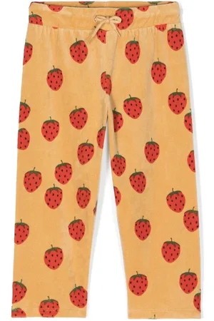 Mini Rodini Strawberry-print velour trousers