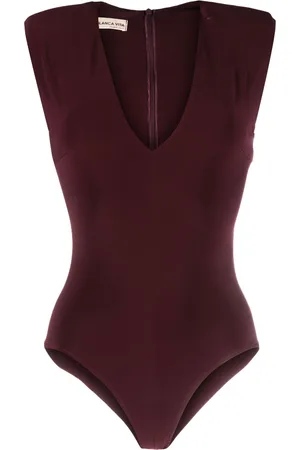 BLANCA Padded-shoulder V-neck bodysuit
