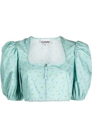 Ganni Cropped-Bluse mit Blumen-Print
