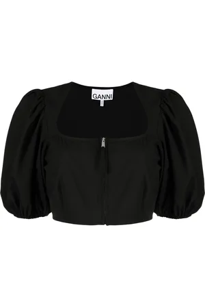 Ganni Cropped-Bluse mit Puffärmeln