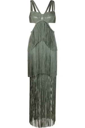Hervé Léger Gestuftes Maxikleid mit Fransen