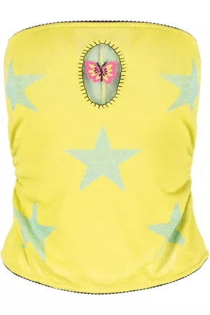 CORMIO Damen Trägerlose Tops - Strapless embroidered intarsia-knit top