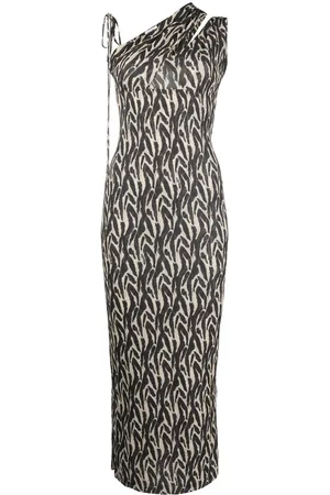 Nanushka One-Shoulder-Midikleid mit Print