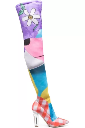 Moschino Damen Stiefel - Graphic-print thigh-high boots