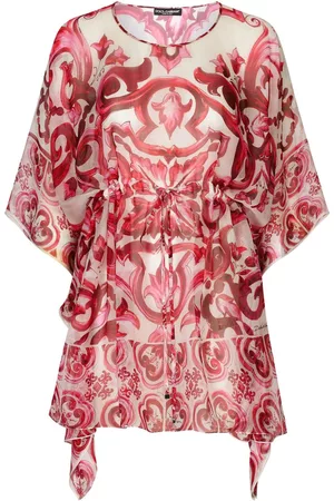 Dolce & Gabbana Damen Bedruckte Kleider - Majolica-print silk kaftan dress