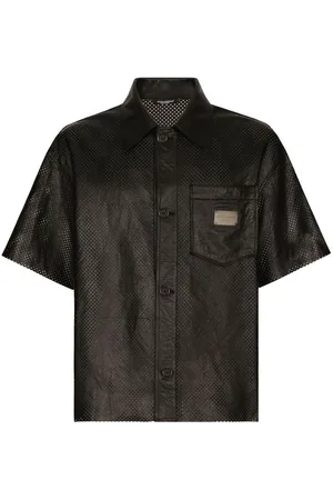 Dolce & Gabbana Lederhemd mit Logo-Schild
