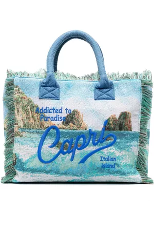 MC2 SAINT BARTH Damen Strandtaschen - Slogan-embroidered frayed-edges beach bag