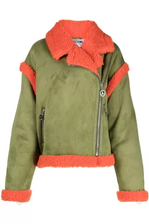 Moschino Damen Lederjacken - Contrasting-fleece suede jacket