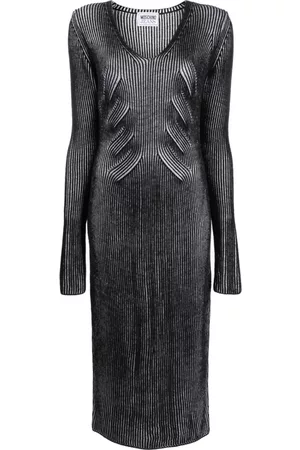 Moschino Damen Strickkleider - Two-tone knitted midi dress