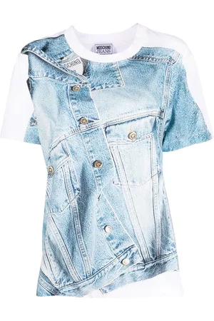 Moschino Damen Shirts - Denim-print cotton T-shirt