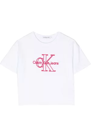 Calvin Klein Mädchen Shirts - Logo-embroidered cotton T-shirt