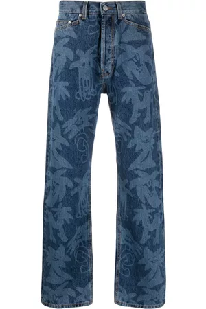 Palm Angels Tapered Jeans - Palmity palm tree-print jeans