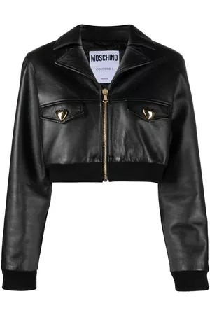 Moschino Damen Lederjacken - Heart-buttons crop leather jacket